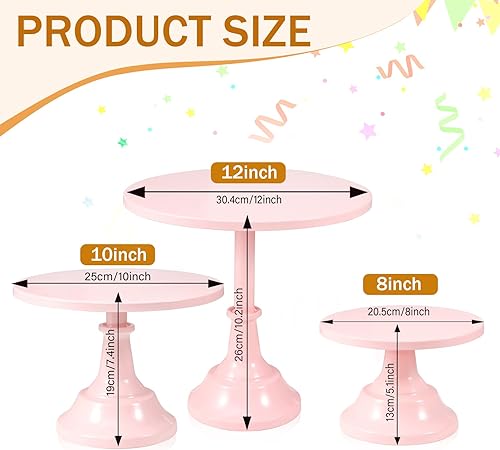Miniatura 4 de Juego de 4 soportes de metal redondos de metal para tartas, juego de mesa de postres rosados para bodas, fiestas de cumpleaños, baby shower,