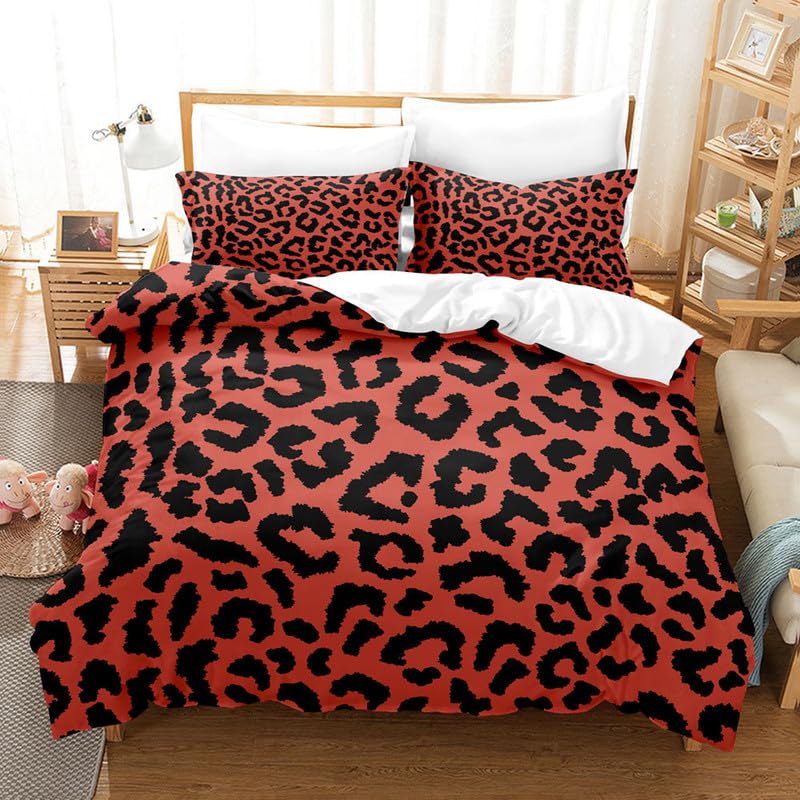 Parure de lit 200x200 fille rouge housse couette 3 pièces microfibre