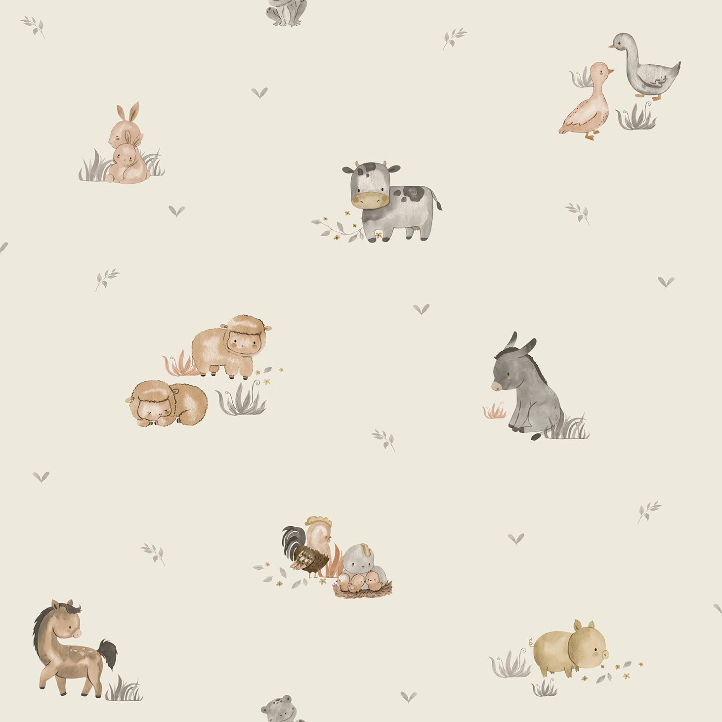 Galerie Beige 14831 Little Explorers 2 Farm Animals Wallpaper Roll