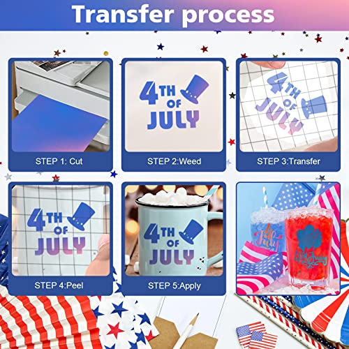 Holographic Vinyl Color Permanent Vinyl 6 Sheets 12"X10" Adhesive Vinyl & 1Pcs Transfer Film Easy To Cut & Weed Holographic Permanent Adhesive Vinyl For Diy Gifts Crafts（A) #TOP4