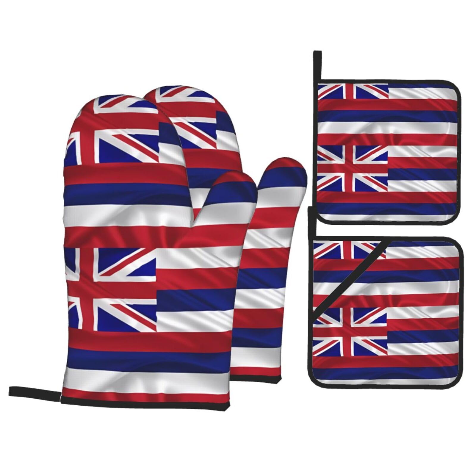 HJFCZH Flag of Hawaii American Prints Kitchen Throw Set: Durable Oven Layers with Waterproof Polyester – 4 Piece Heat Protection System