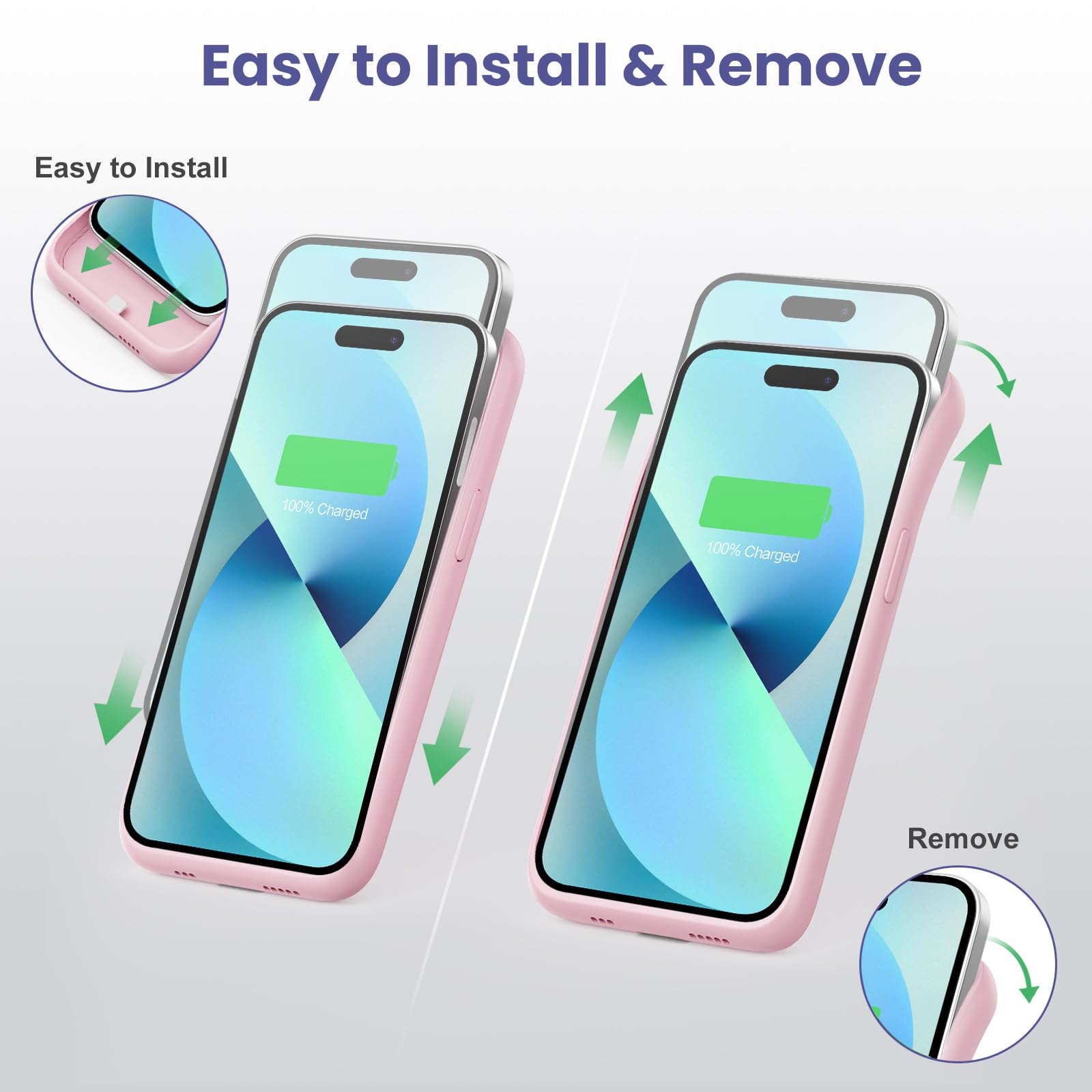 Custodia a batteria per iPhone 12 Pro Max/13 Pro Max/14 Pro Max/14 Plus, [8600 mAh] Ricaricabile Batteria Caricabatteria Portatile Custodia Potente Power Bank per iPhone Rosa