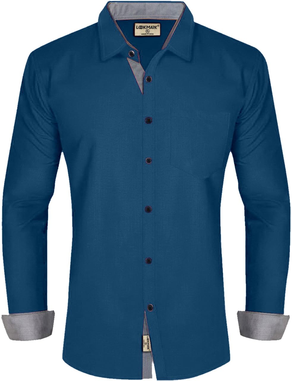 lookmark Men's Cotton Blend Dark Grey Stitched Solid Full Sleeve Shirt-picture-13