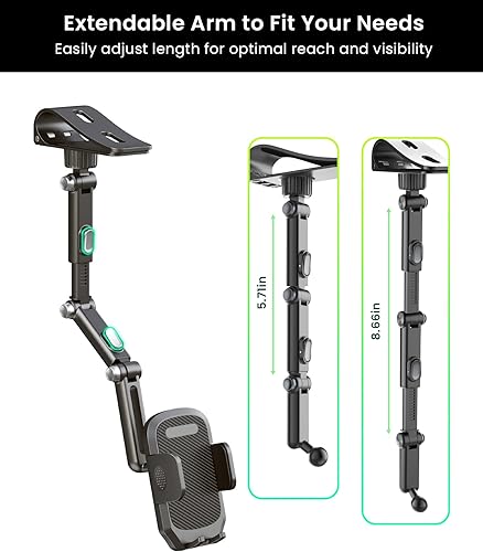 Miniatura 6 de Karmus Soporte de teléfono para visera solar para automóvil, soporte de teléfono con clip de aleación de aluminio con bloqueo automático, rotación