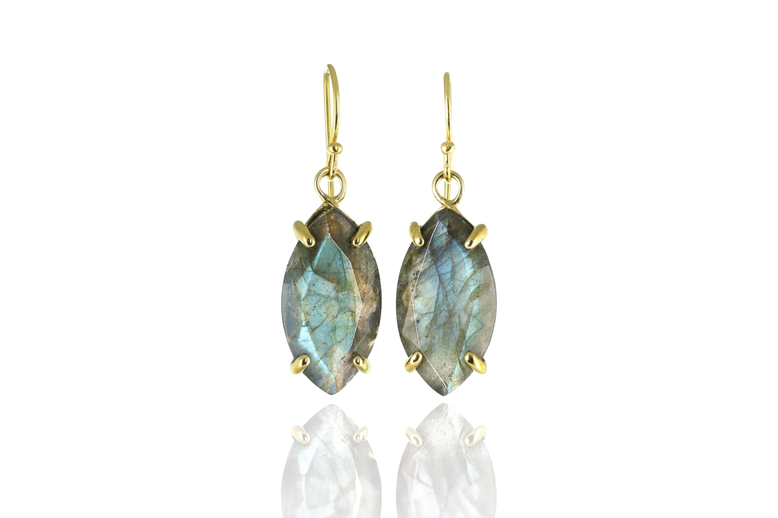 Pendientes de Plata Labradorita - Estilo Marquesa Colgantes - Pendientes Largos de Piedra Preciosa - Pendientes de Plata 925 con Estilo