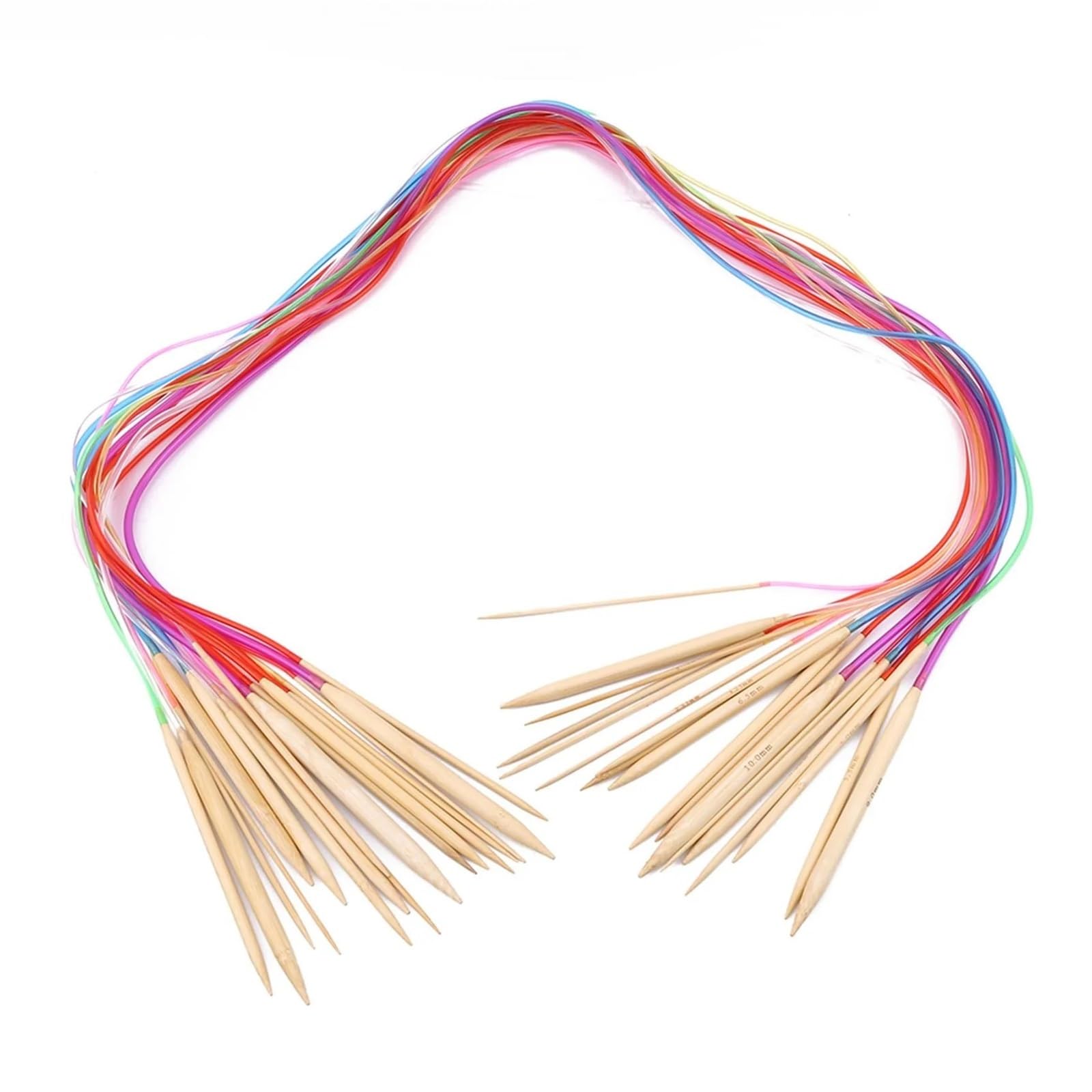 Knitting Needles 18 Sizes Multicolor Bamboo Circular Crochet Knitting Needles Set Needle Punch(Colorful 120cm)