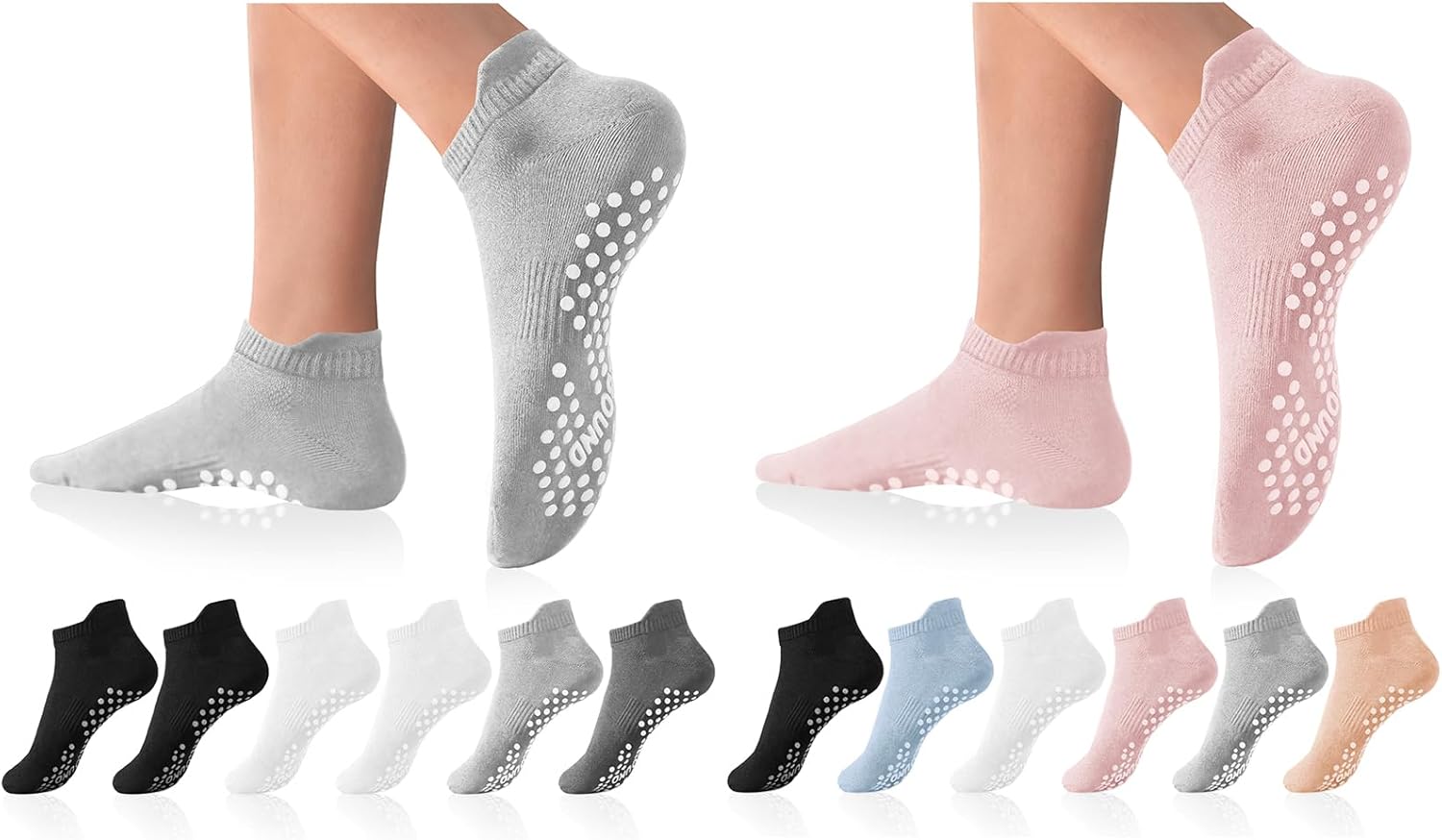 DIBAOLONG Pilates Socks with Grips for Women Yoga Socks Non Slip Barre Hospital 6-Pairs Grippy Ankle Socks