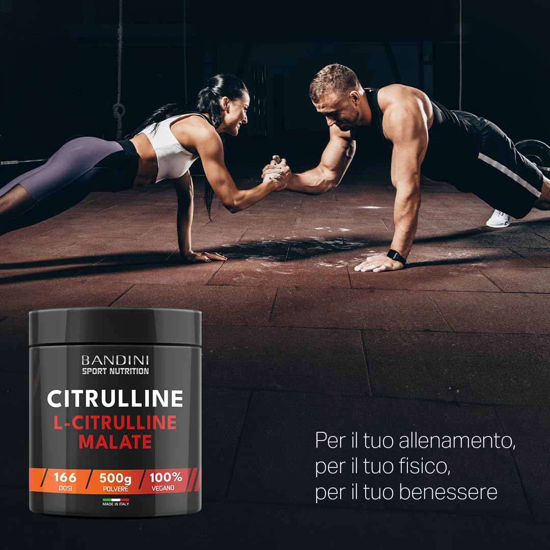 Bandini® L-Citrulline Malate 500g, 3g L-Citrulline Malate per dose giornaliera, formula di citrullina malato in un rapporto 2:1, perfetto per allenamenti ad alta intensità, polvere insapore