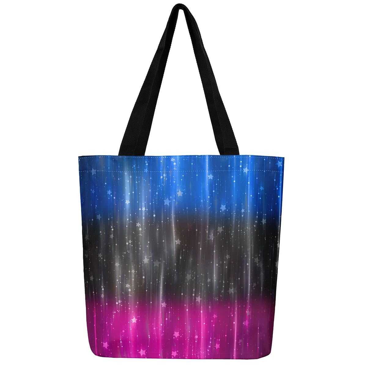 Homewish Black Navy Blue Hot Pink Shopping Bag Abstract Glowing Gradient Canvas Bag, Aesthetic Ombre Grocery Bag Modern Neon Lights Canvas Tote Bag, Psychedelic Stars Makeup Bag