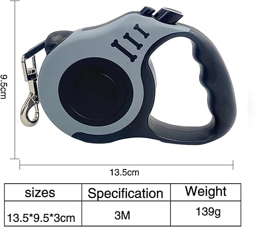 Miniatura 4 de Correa retráctil para perro, cinta de nailon fuerte de 16 pies, correa retráctil sin enredos de 360 (gris)