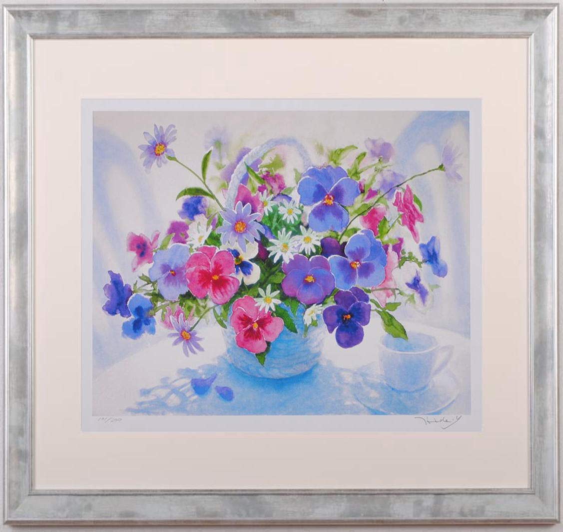 Amazon | 山口英明 「モーニング・パンジー」 花 絵画 パンジー