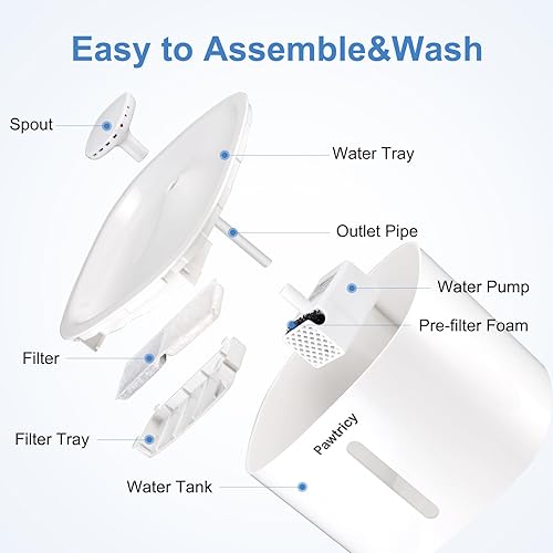 Miniatura 3 de Pawtricy Fuente de agua para gatos, fuente de agua automática para mascotas de 128 oz3.8 L con luz LED y filtros para gatos, perros, múltiples