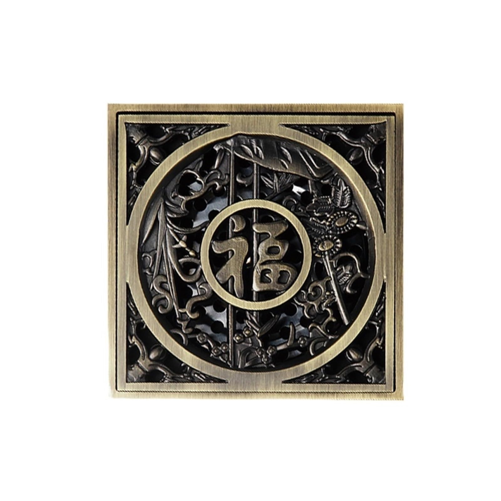 Drain de Douche, Drain de Sol de Douche 4 Pouces, Drain de Sol carré en Laiton sculpté Antique avec Attrape-Cheveux for Salle de Bain