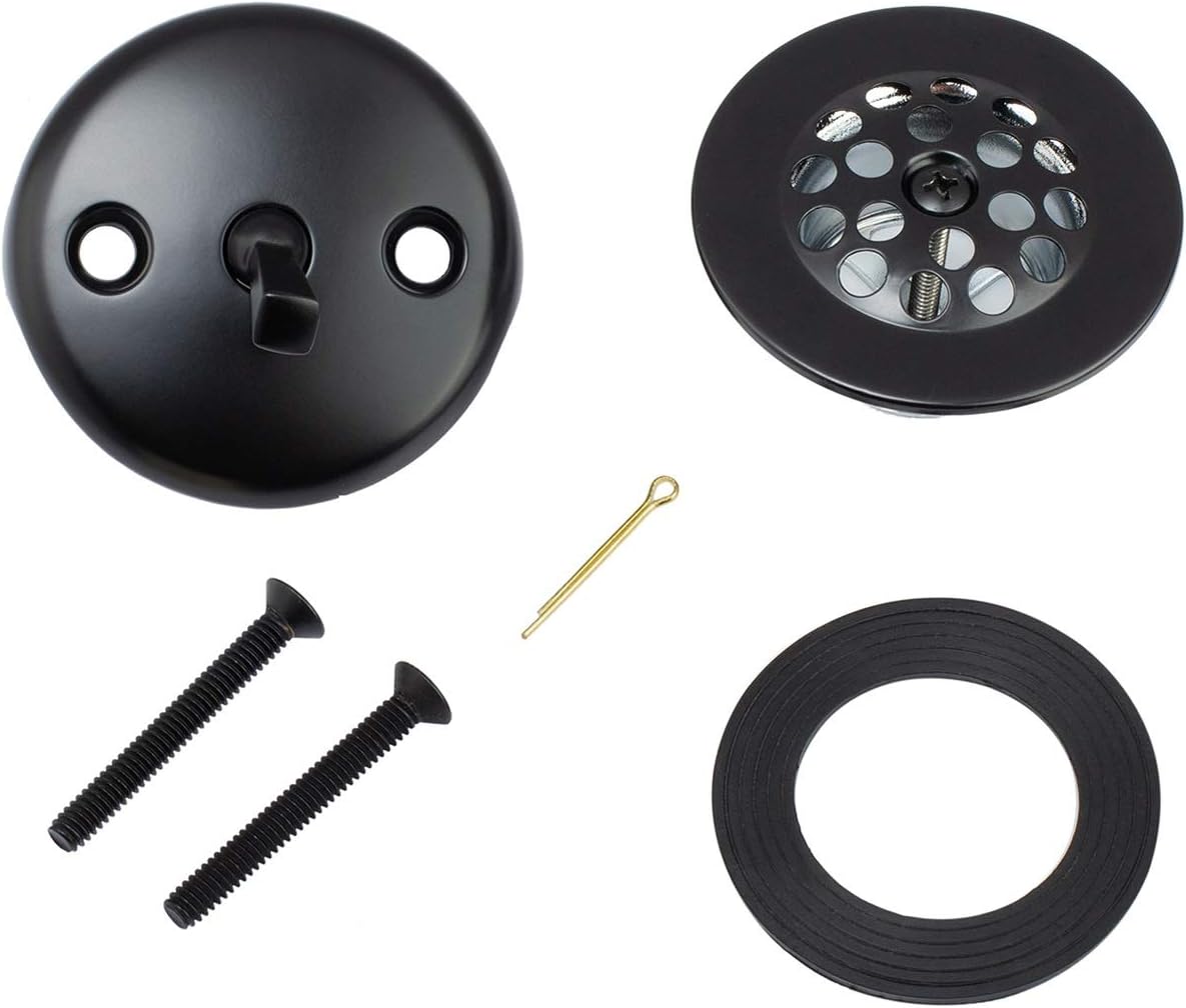Artiwell Trip Lever Tub Trim Kit Set With Trip Lever Overflow Face Plate, Trip Lever Bathtub Drain with Strainer, Overflow and Matching Screws (MATT BLACK) - - 
