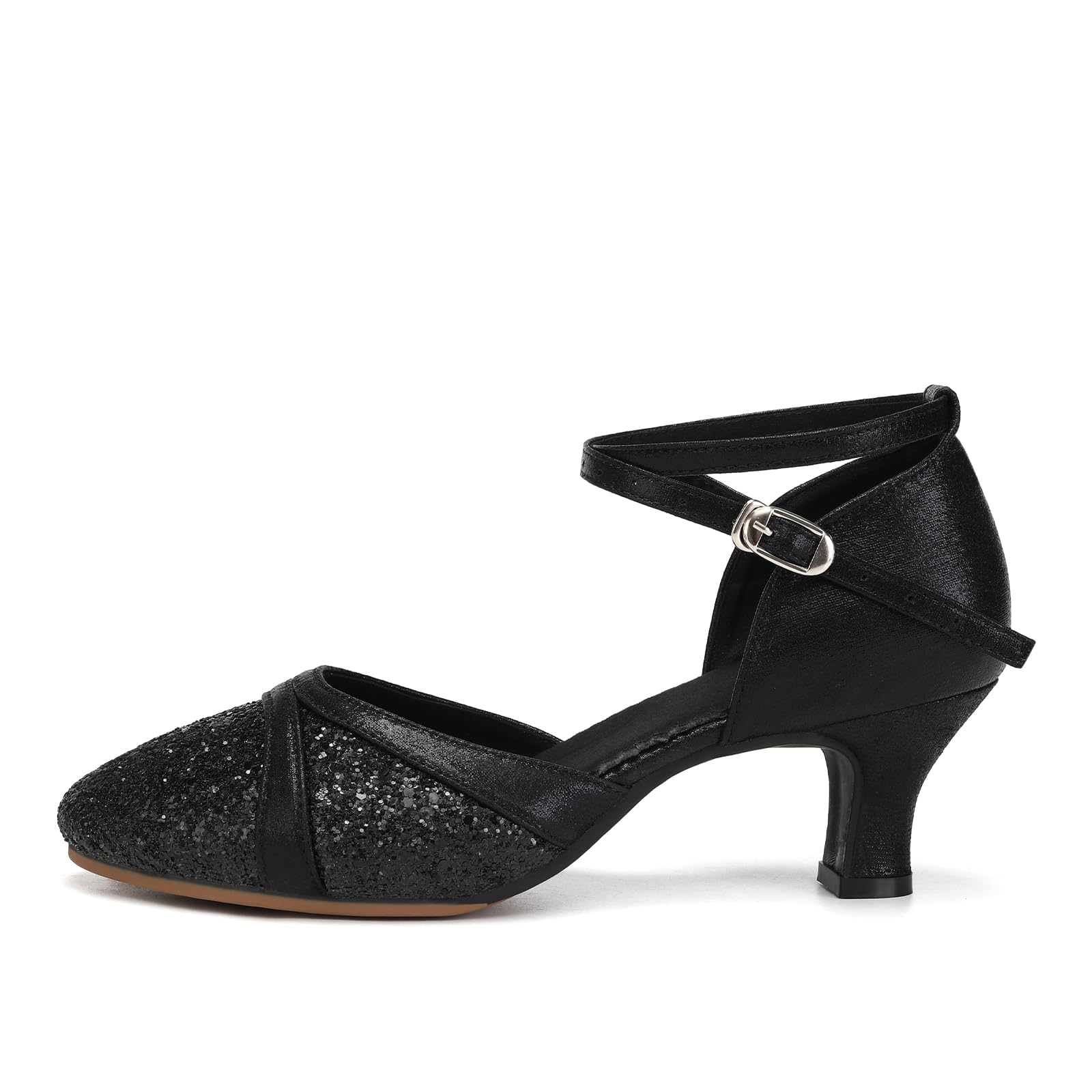 Zapatos de Baile Latino Mujer con Lentejuelas Cerrados de Salsa y Bachata Tango Tacon Bajo