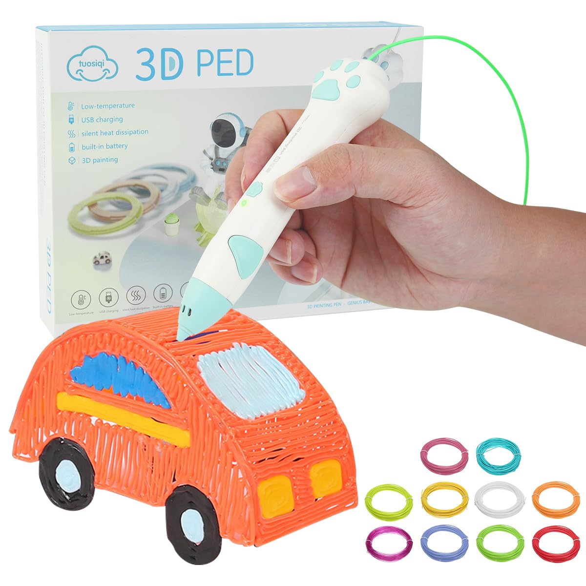 PATPAT® 3D Pen for Kids, 3D Pen with Adapter, USB Wireless 3D Pen with 10 Roll 2m Long 3D Pen Filament, Doodle Gadgets for Students Magical Pen Cat Paw Cute Pens Fancy Pen 3D Pen Kids Drawing Gadget