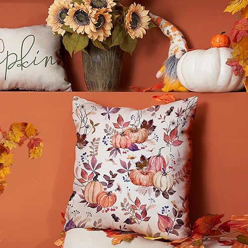 Miniatura 2 de DFXSZ Fundas de almohada de otoño de 18 x 18 pulgadas, juego de 2 fundas de almohada decorativas de calabaza y hojas de arce para decoración de
