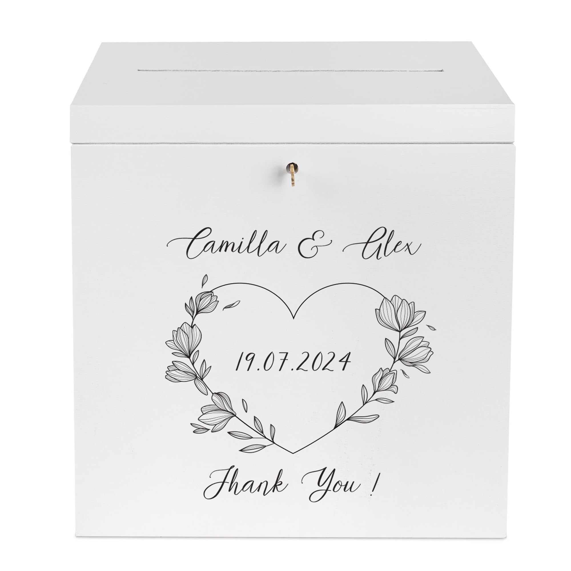 Creative Deco White Personalised Lockable Wooden Wedding Card Box | 29 X 25 X 30 Cm | Doves | Plain Storage Box With Lid | Wood Keepsake Memory Trinket Chest For Post