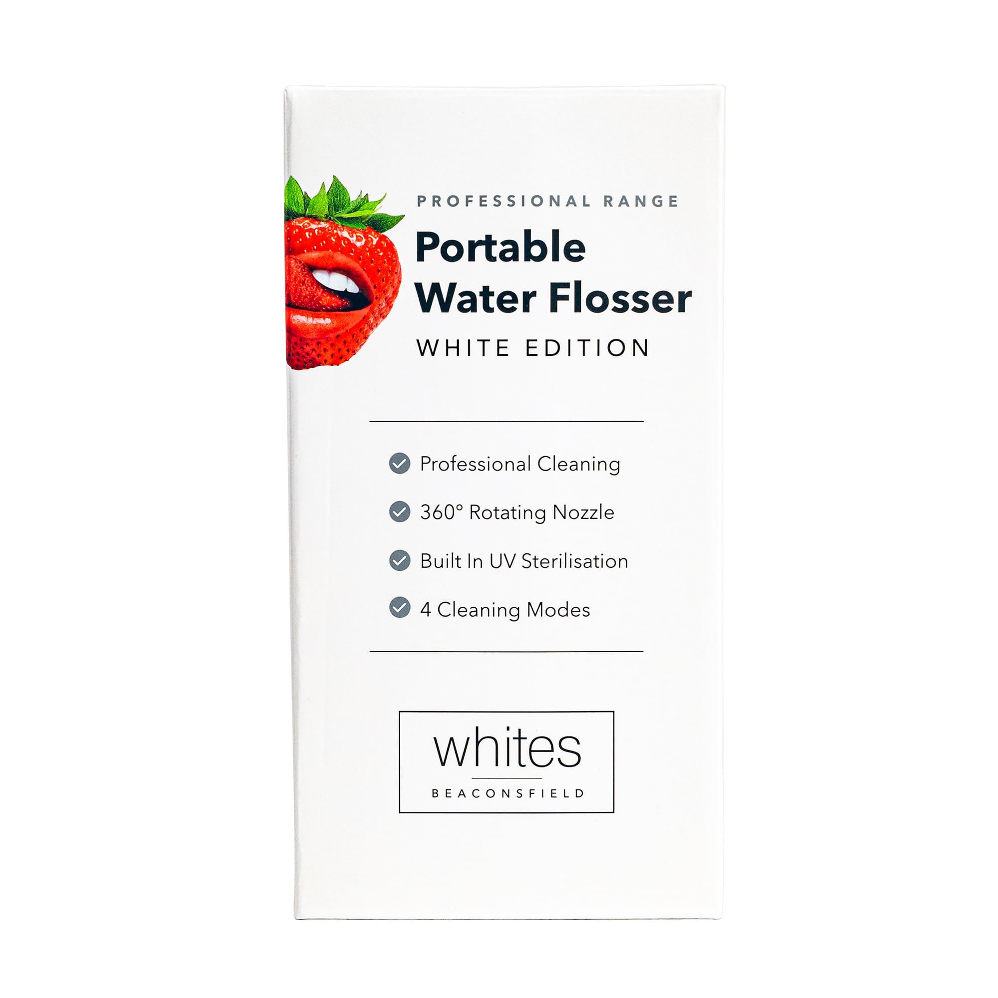 Whites Beaconsfield Idropulsore Dentale Portatile Elettrico Bianco con Serbatoio da 230 ml - Irrigatore Orale con Modalità Regolabili - Pulitore Denti ad Acqua per Gengive Sensibili - Ricaricabile
