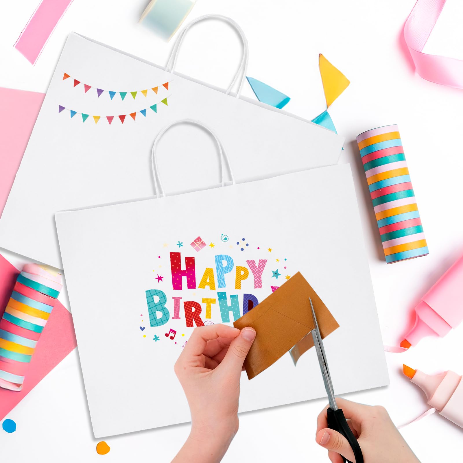 MESHA Gift Paper Bags White X-Large 16x6x12 25 Pack,Kraft Gift Bags with Handles for Shopping Birthday Party Favor Grocery Retail Merchandise Wedding Sacks
