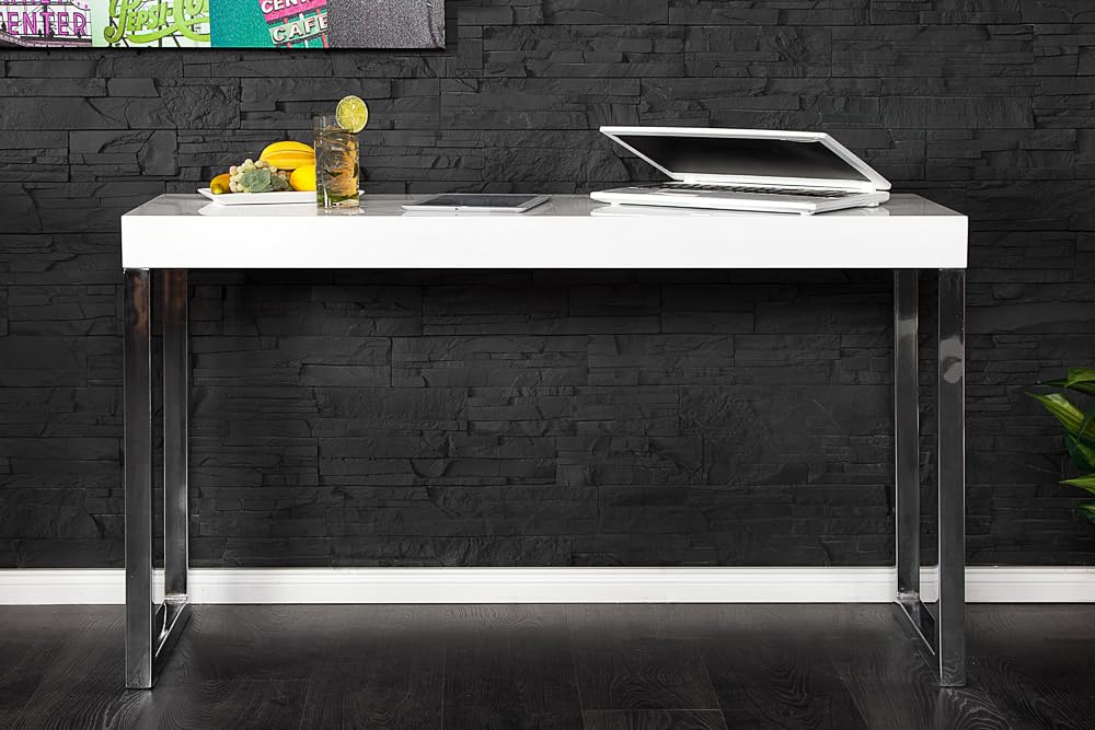 riess-Ambiente Design Konsole White Desk 120cm weiß Hochglanz Bürotisch Computertisch Flurtisch Tischplatte inkl. Gestell Konsolentisch Ablagetisch Ablage