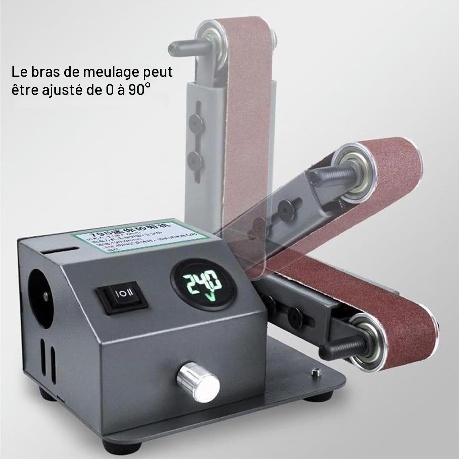 Ponceuse à bande humide, mini affûteuse de couteaux électrique 350 W avec vitesse réglable, 10 bandes abrasives, meuleuse d'établi pour couteau, système d'affûtage humide et sec, machine de polissage
