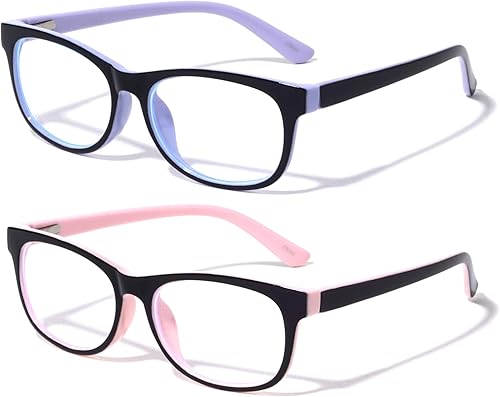 2 pares de gafas de bloqueo de luz azul para niños, anti fatiga ocular para niños y niñas  lente transparente (edad 3-10) bisagra de resorte