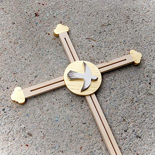 Cruz de confirmación de madera con paloma de oro para colgar en pared 2