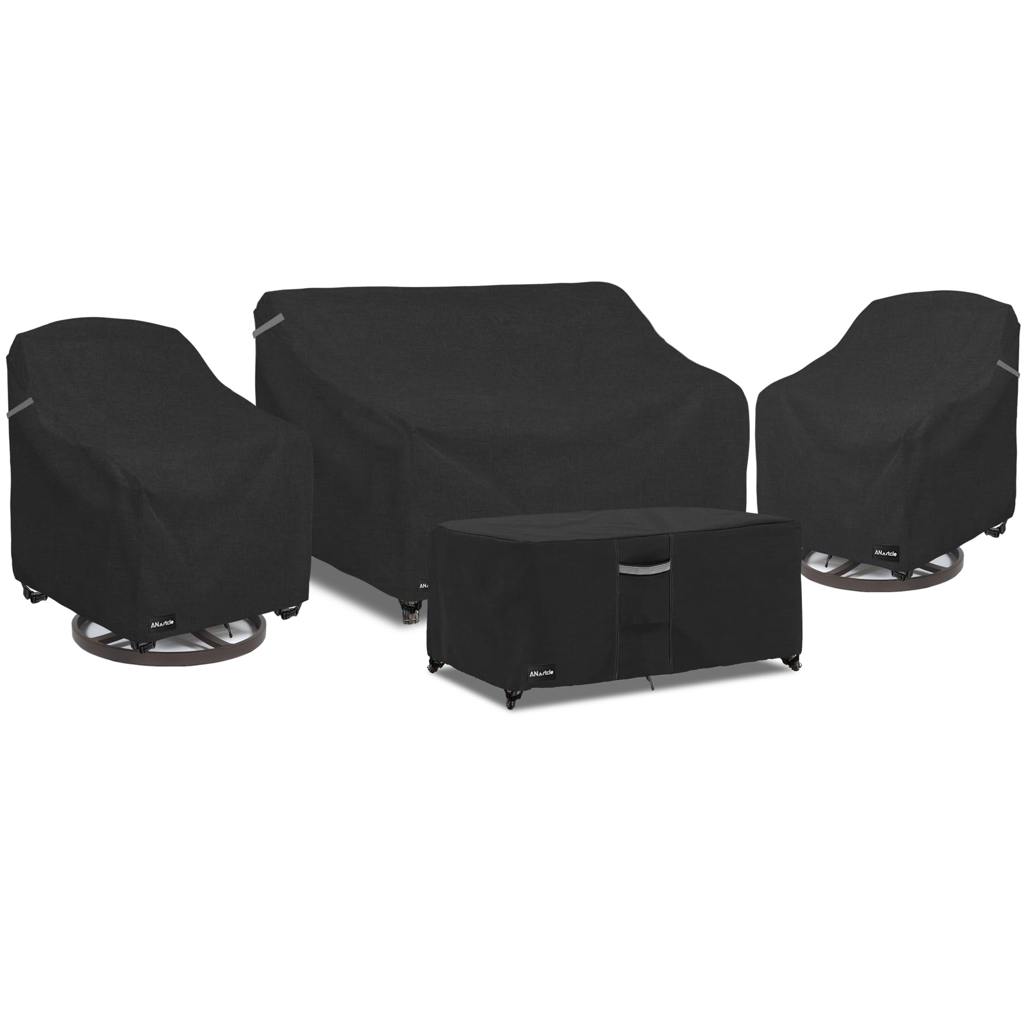 Patio Furniture Covers 4 Piece Set, 600D Waterproof Heavy Duty Outdoor Furniture Covers,Fit Wicker Patio Sofa, Swivel Rocker Chair and Coffee Table,Black