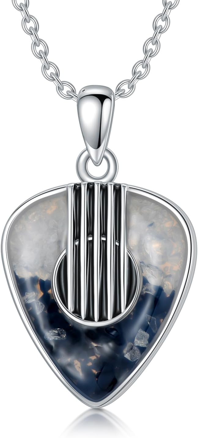 PELOVNY Guitar Pick Music Necklace 925 Sterling Silver Peace Sign Pendant Jewelry Musical Guitarist Gifts for Women Men Music Lovers Musicians