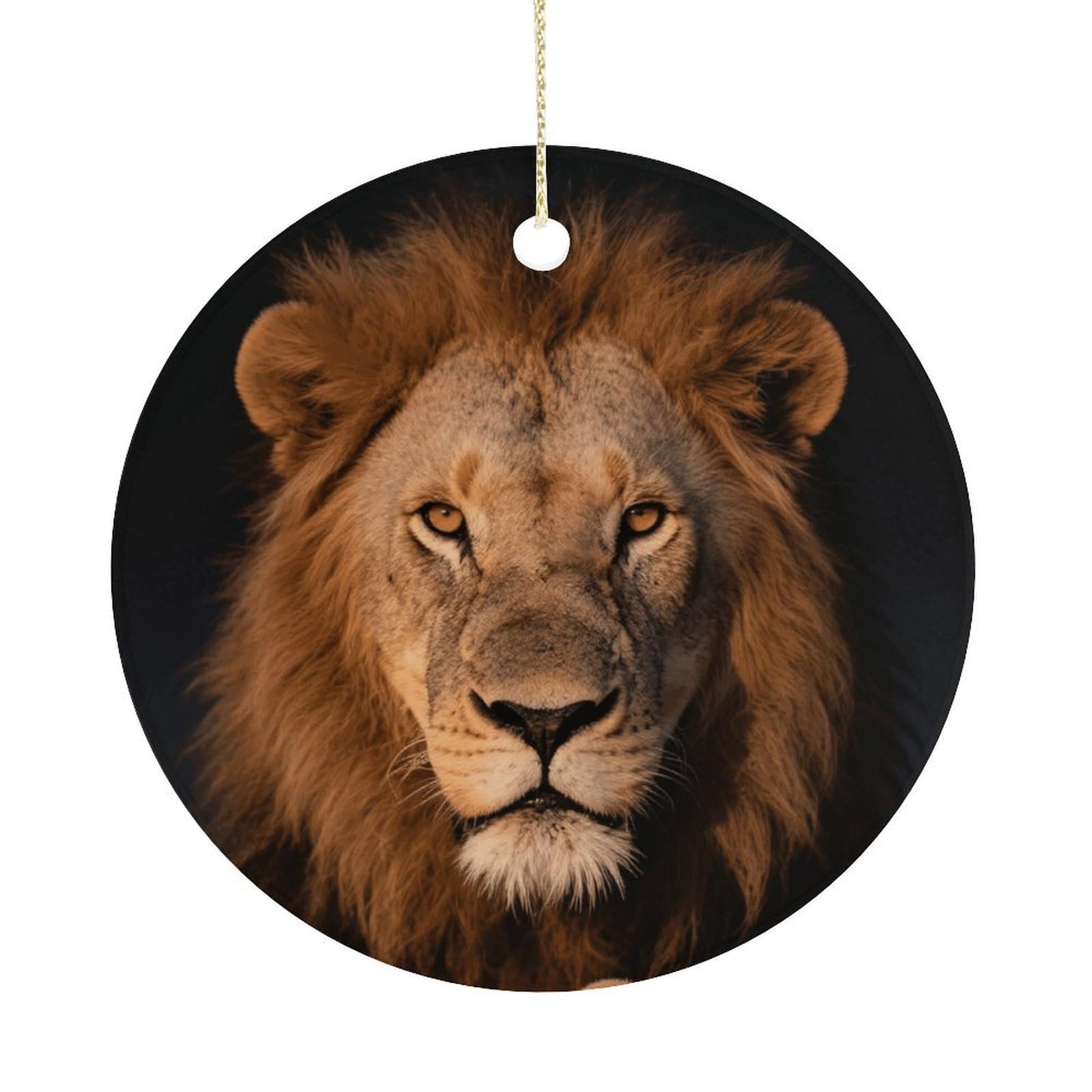 Personalized Christmas Ornaments 2025 Ceramic Hanging Lion Family with Cubs Ornaments with Gold String Double-Sided Vintage Holiday Decorations for Tree Mantel Tabletop Xmas Party Favors