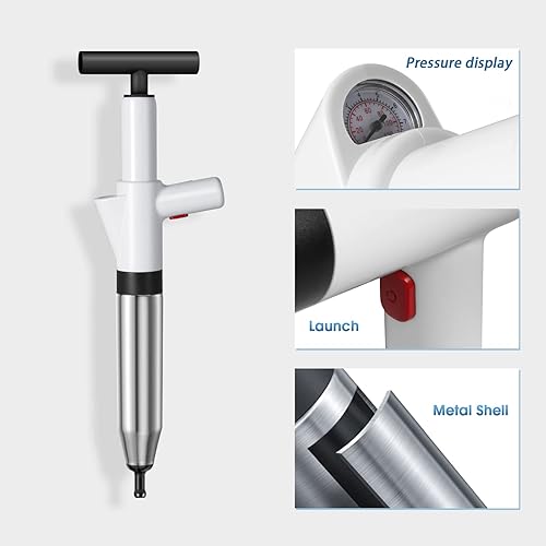 Miniatura 4 de Émbolo eléctrico profesional de drenaje de aire de alta presión con medidor de presión, removedor de obstrucciones de acero inoxidable resistente