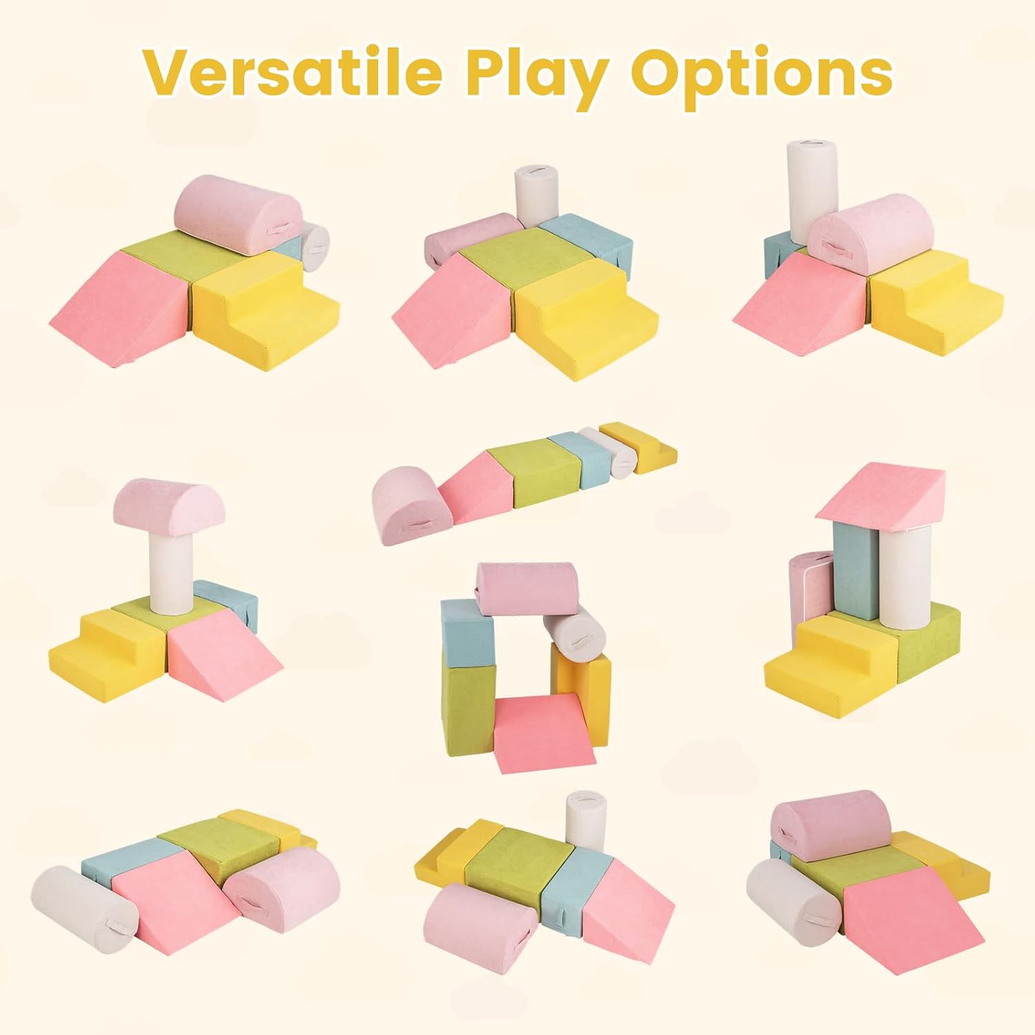 INFANS Climbing Toys for Toddlers, 6pc Kids Climb and Crawl Soft Foam Block Activity Structure Play Set with Chenille Fabric, Indoor Foam Play Gym for Baby Crawling and Sliding