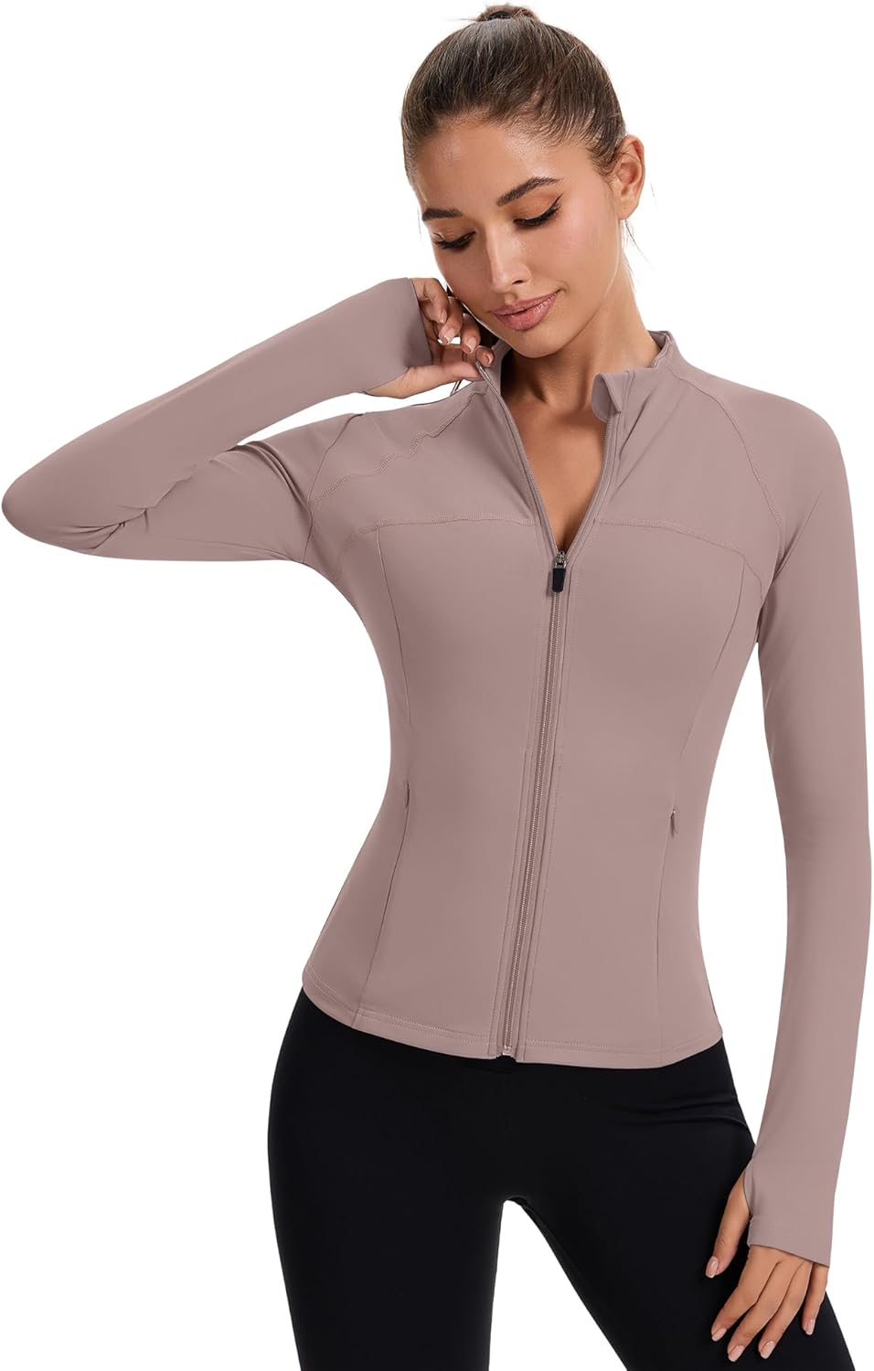 Rapbin Women's Full Zip Workout jackets Runing Slim Fit Athletic Tops With Thumb Holes - Image 4
