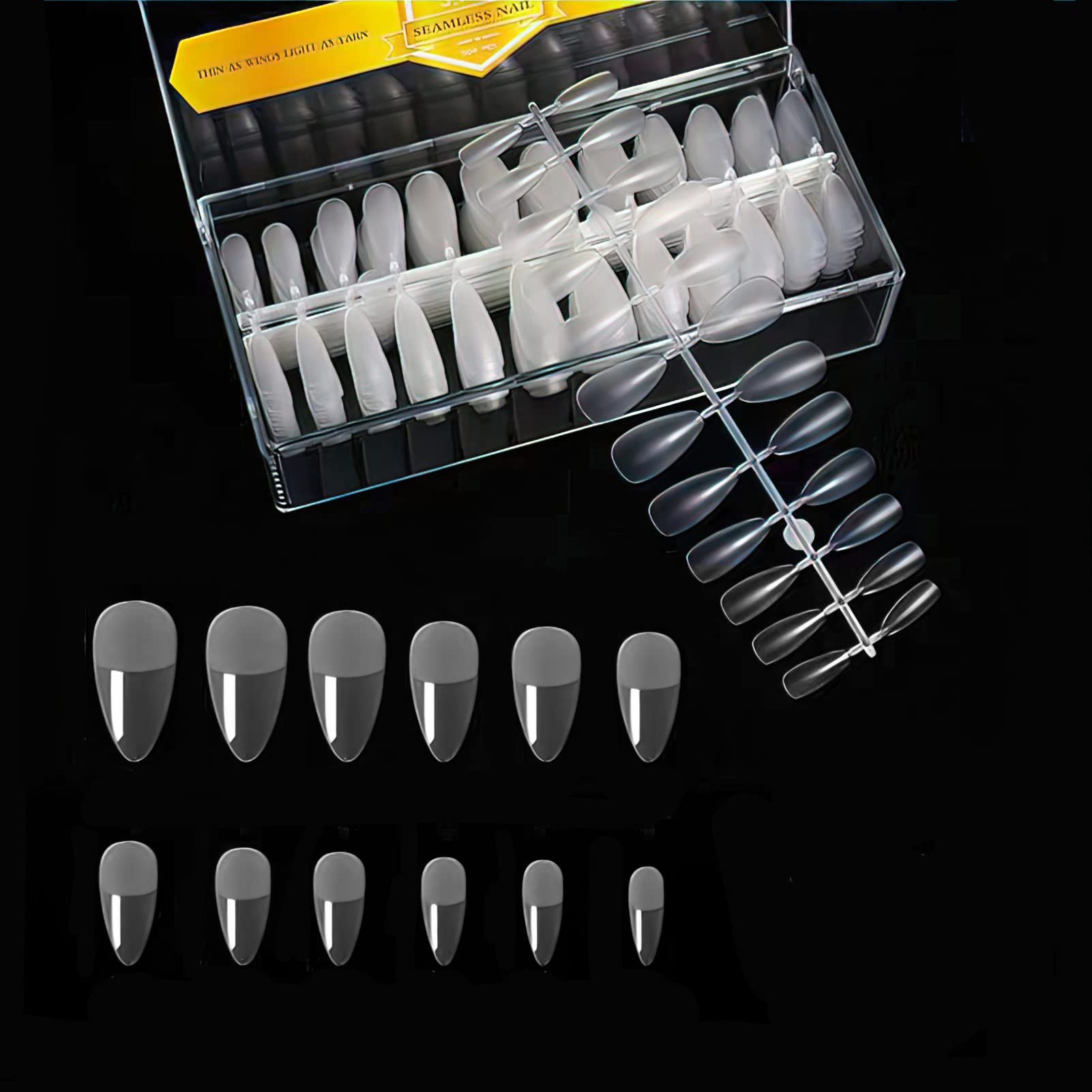 Sun&Beam Nails Fake Nails Tips Full Clear Acrylic Cover for Manicure Salons Nail Art 15 Sizes 240 Pcs (Medium Almond)