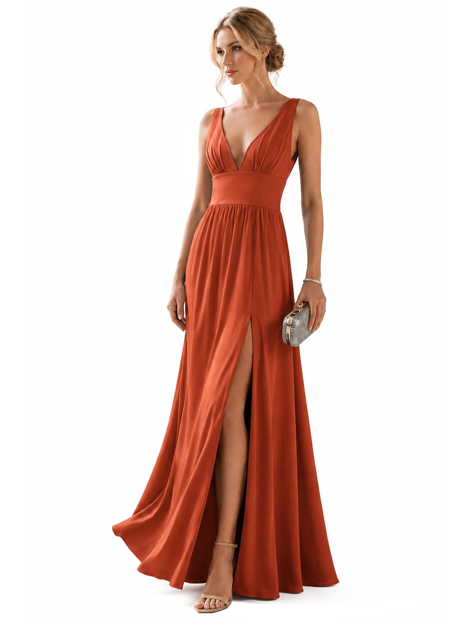 Women's V Neck Sleeveless Formal Dress Wedding Guest Dresses