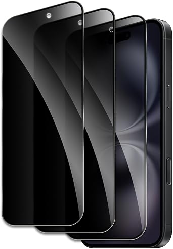 Privacy Screen Protector for iPhone 17, Shatterproof Tempered Glass Accessories, Anti Spy Tempered Glass Film, Case Friendly Ultra Resistant 9H Hardness Anti-Glare HD Black -3 Pack