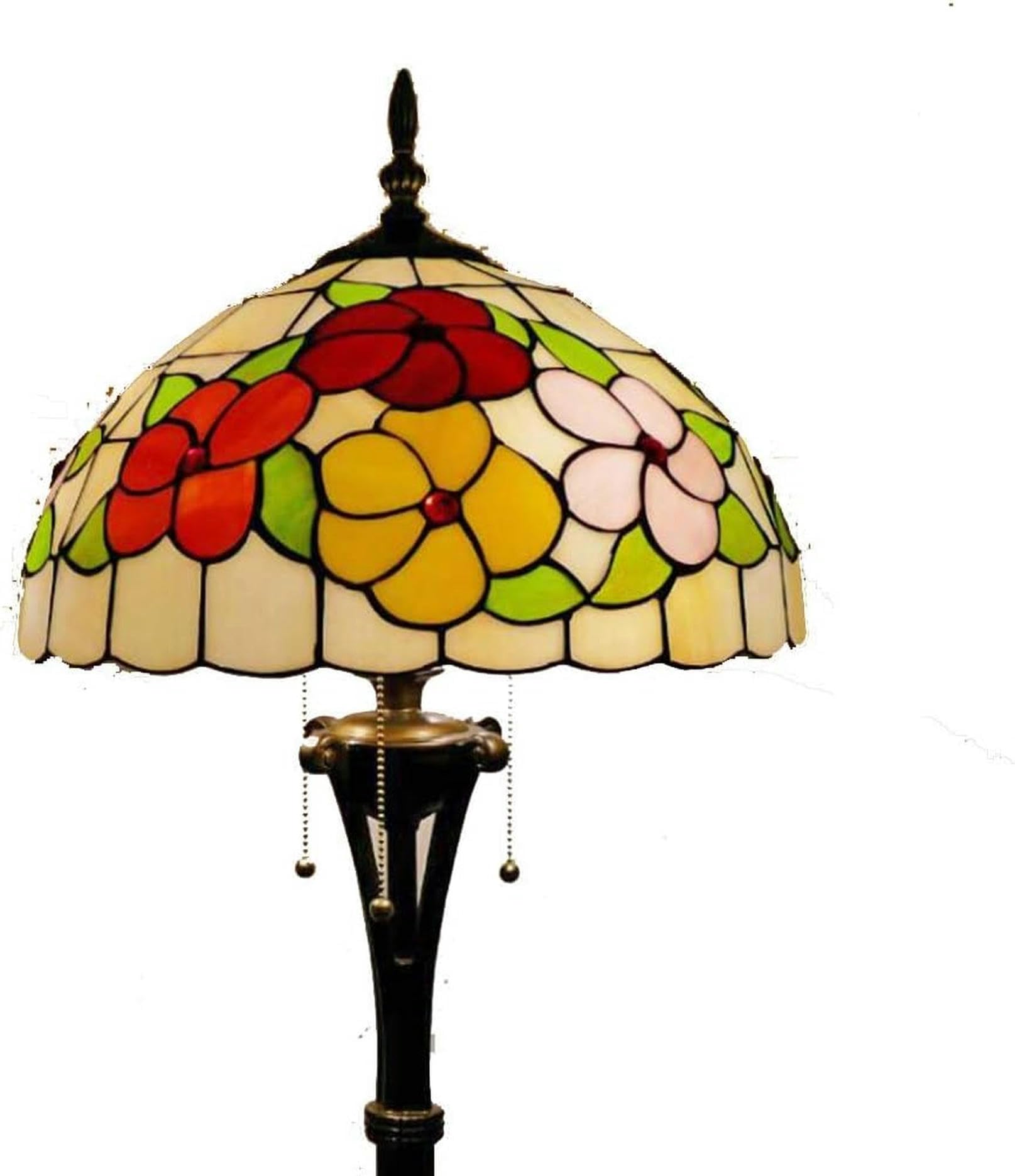 IUokLU Tiffany Style 16-Inch Floor Stand Lamps with Retro Stained Glass 3-Light Floor Uplighter for Bedroom, Foot Switch (I)