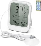 AMIR Digital Fridge Thermometer with Probe, LCD Display, Max/Min Records, Alarm, Digital Thermometer with External Sensor, Magnet, Suction Cup Freezer for Aquarium,Refrigerator,Freeze