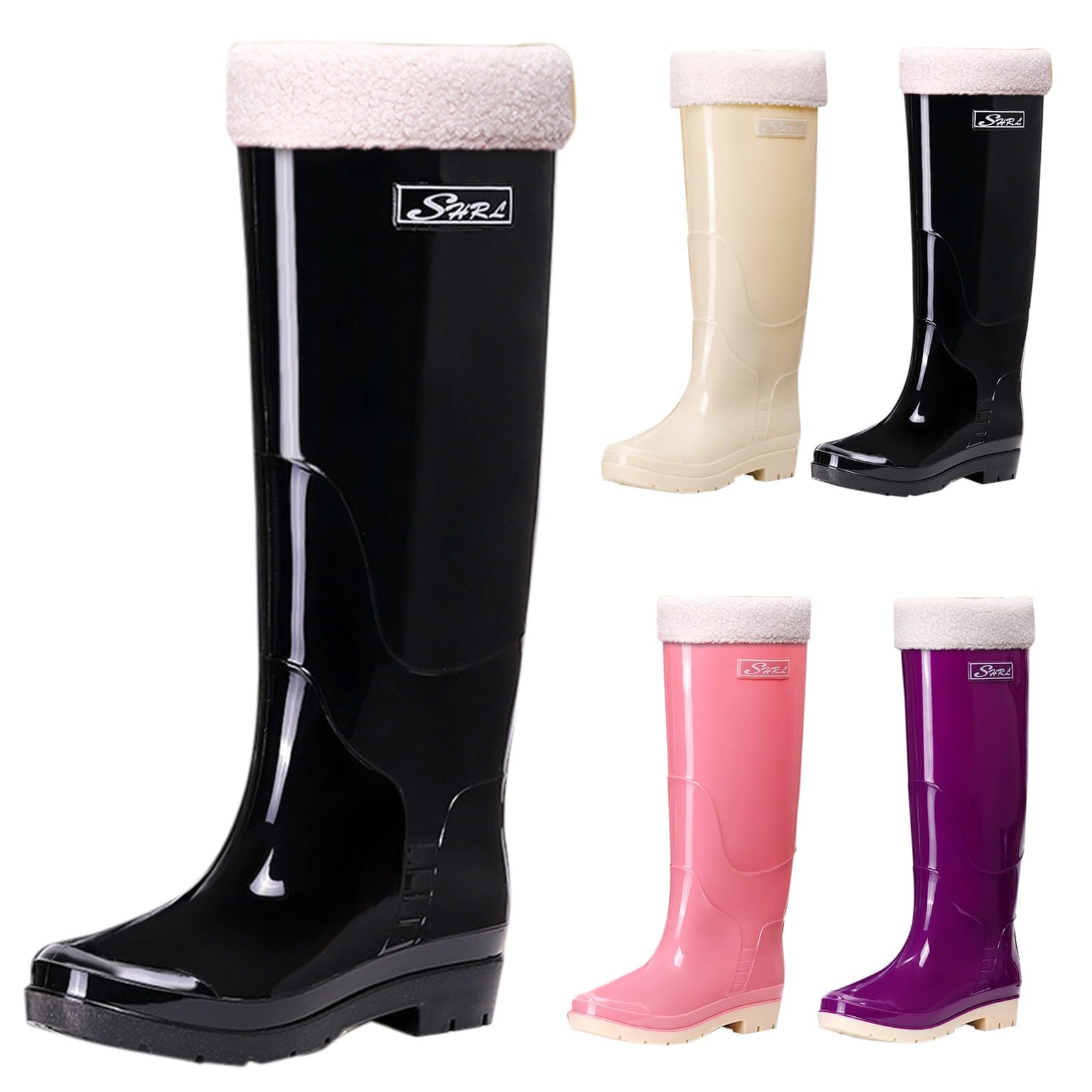 Botas de lluvia de moda hasta la rodilla para mujer, botas térmicas de goma para mujer, botas de lluvia impermeables, botas de agua de longitud completa hasta la rodilla con forro cálido, B