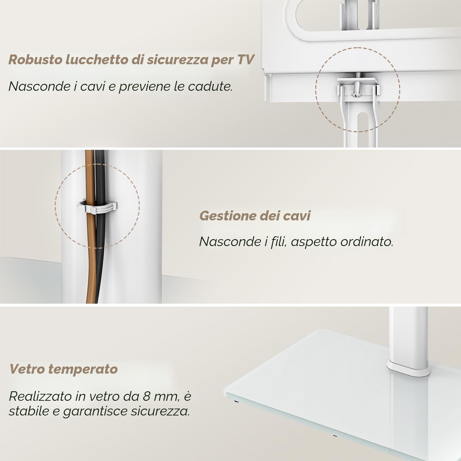 AX2006TW - Supporto universale per TV da pavimento con supporto girevole a 70 gradi, altezza regolabile a 9 livelli, design salvaspazio per la maggior parte dei televisori LCD, LED OLED da 27 a 65