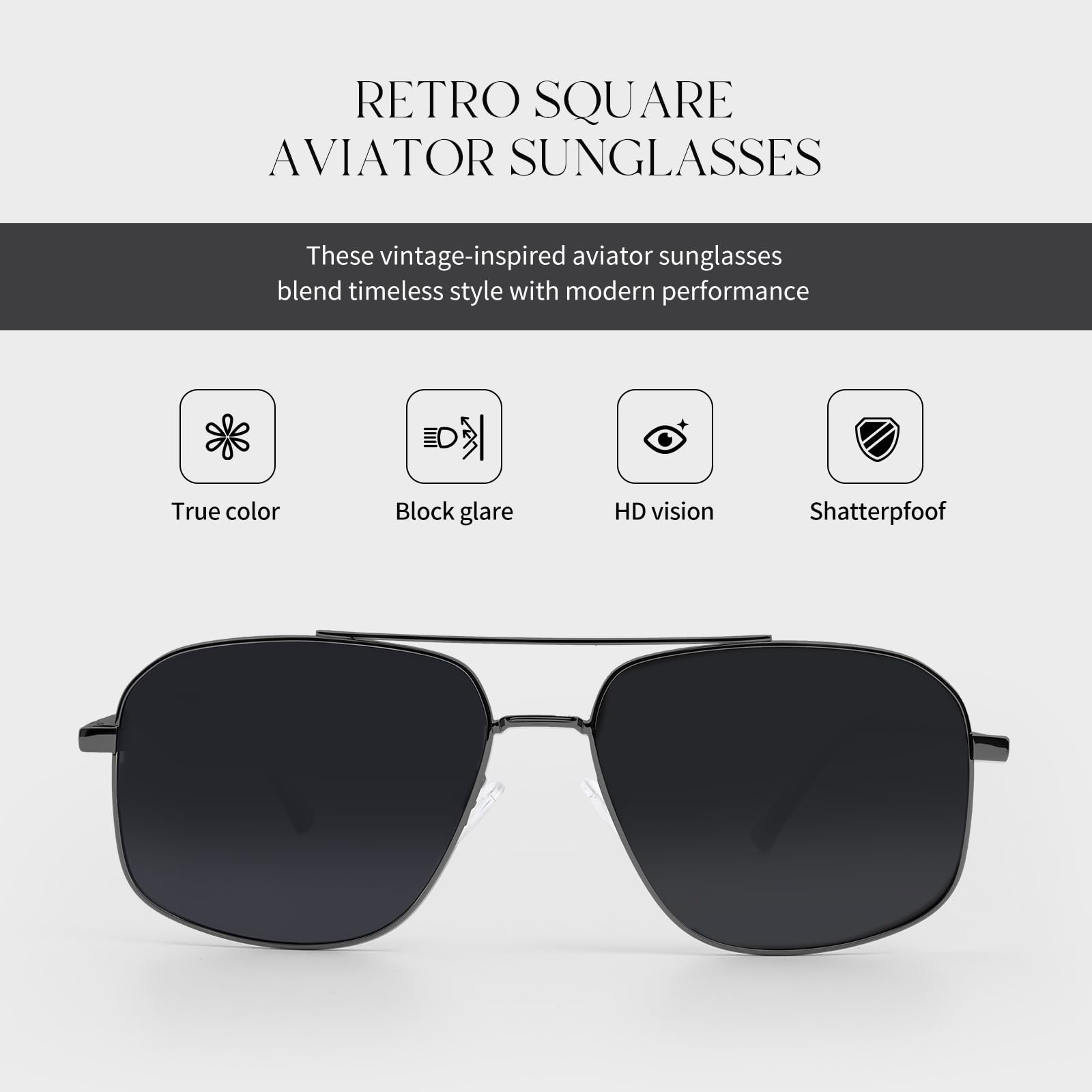 Quadratische Piloten-Sonnenbrille im Retro-Stil für Herren und Damen, übergroß, polarisierter Metallrahmen, Glasur, klassische Mode, UV400