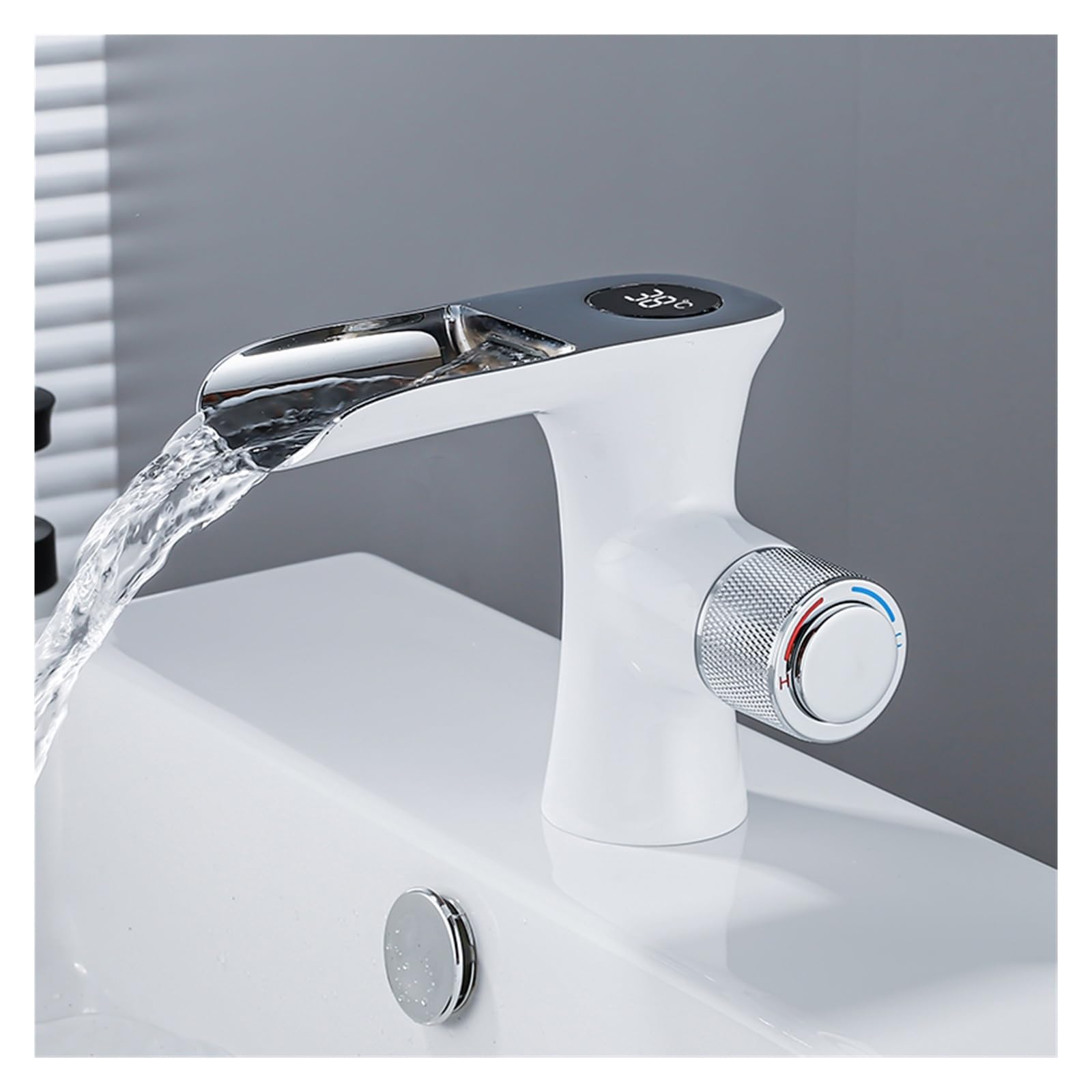 Robinet de lavabo numérique à LED mitigeur de salle de bain noir en laiton