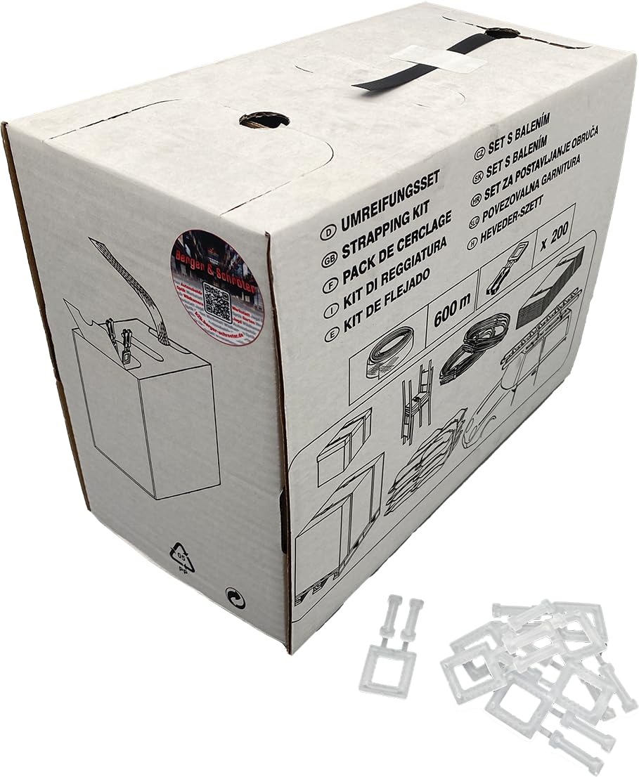 Berger & Schröter Kit de cerclage 600 m ruban PP + 200 pinces plastique pour palettes cartons