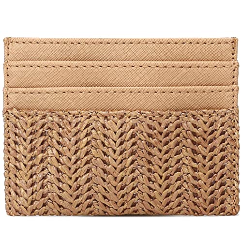 YIKOEE Straw Bag and Card Holder Set for Women Summer Beach Purse Woven Bag With PomPom4