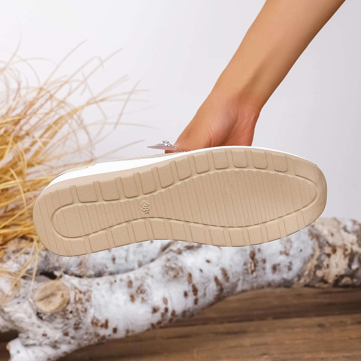 Spakle - Sneaker da donna con zeppa e strass, slip-on