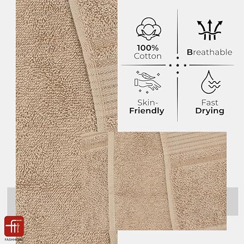 Image of 380 GSM 100% Cotton Highly Absorbent Light Weight Quick Dry Large Couple Bath Towel Set of 2 (Beige)