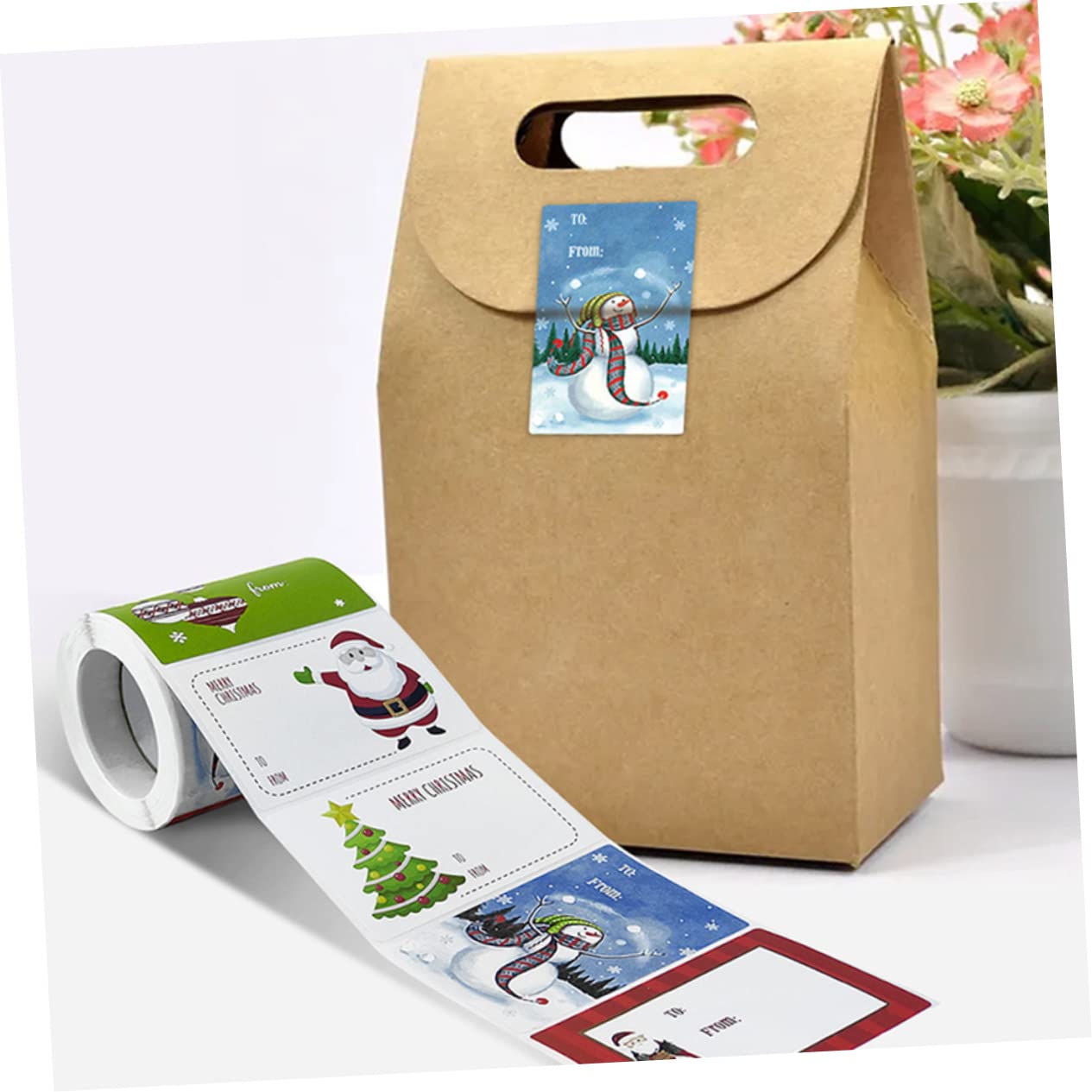 VILLCASE 8rotoli Adesivi Natalizi Rettangolari Per Scatole Stickers Decorativi Per Etichette Autoadesive Per e Confezioni Colori Accattivante