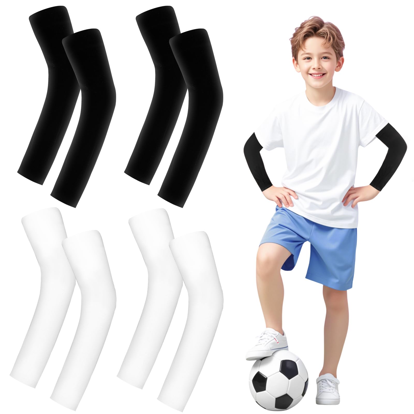 Leikedun 4 paia di manicotti per bambini, a compressione anti-UV, traspiranti, per l'estate, per il raffreddamento delle braccia, per ragazzi e ragazze