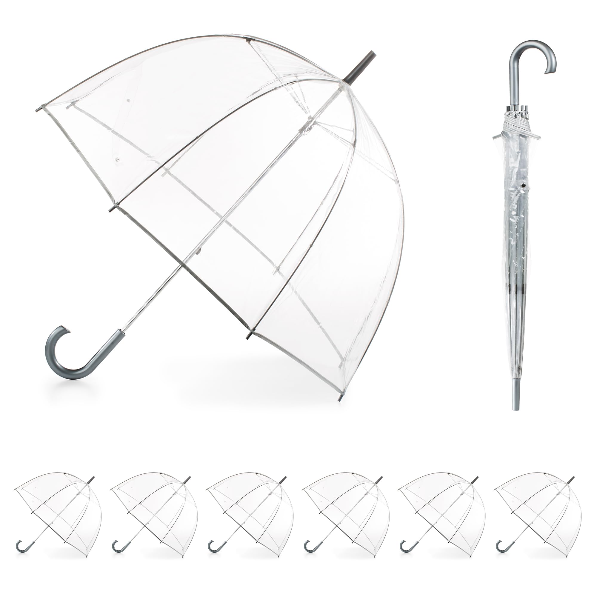 Totes Adult Clear Bubble Umbrella with Dome Canopy and Lightweight Wind and Rain Protection
